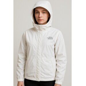The North Face HyVent White Hooded Rain Jacket Womens XL Lightweight Waterproof